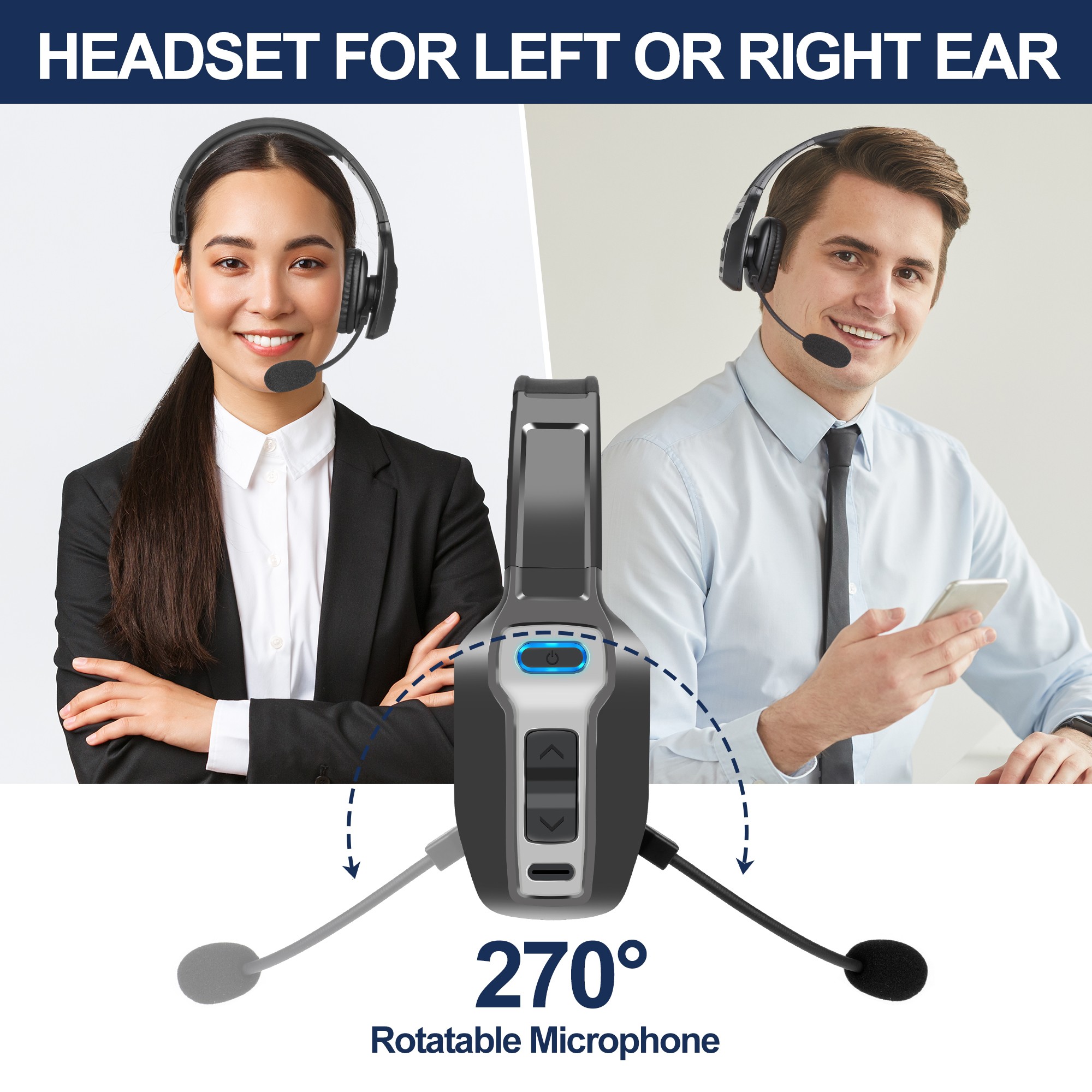 Trucker Bluetooth Headset, Sarevile V5.2 Wireless Headset with Microphone, Wireless Headset with Mute for Driver Office Call Center, On Ear Bluetooth Headphone for Cell Phones, Laptops and Computers